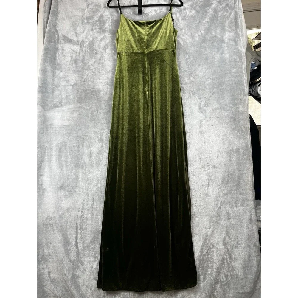 Revelry‎ Dress Sky Velvet Olive Green  Sleeveless Formal Double slits  Womens 8